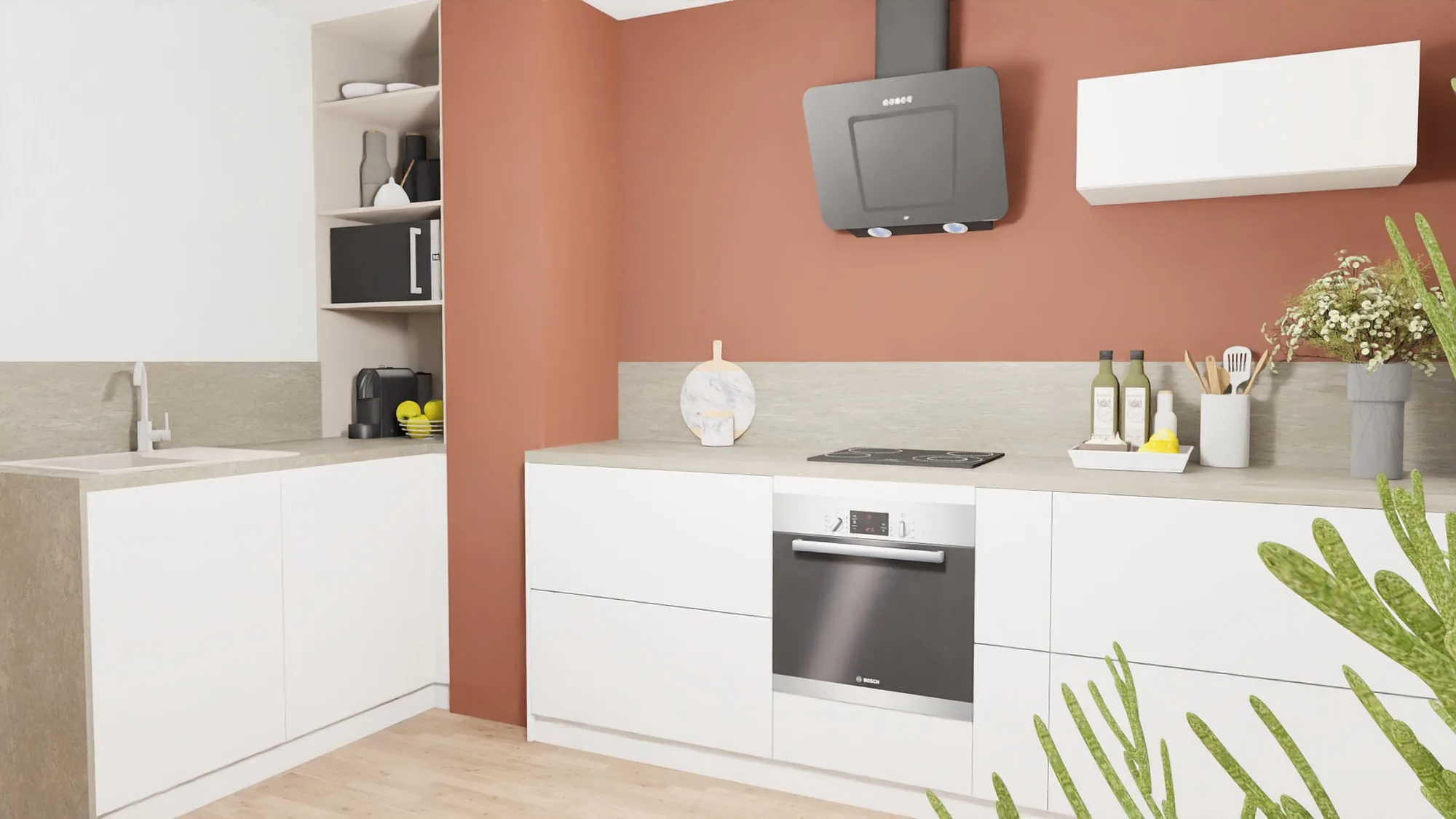 Plan de travail et rangements de la cuisine sur mesure
