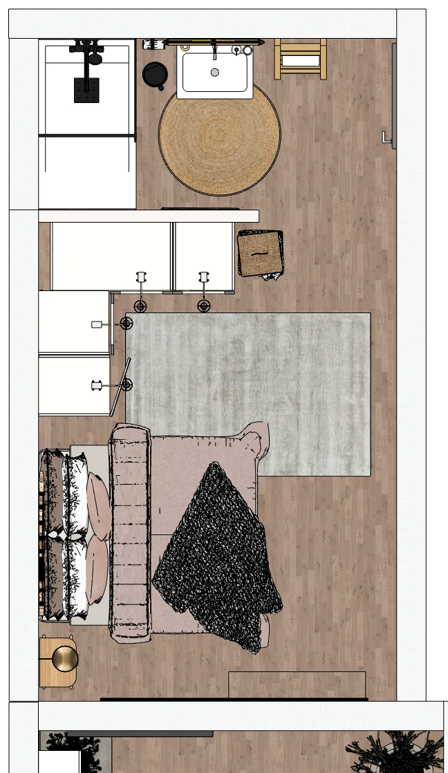 Plan d'aménagement de la chambre et de la salle de bain
